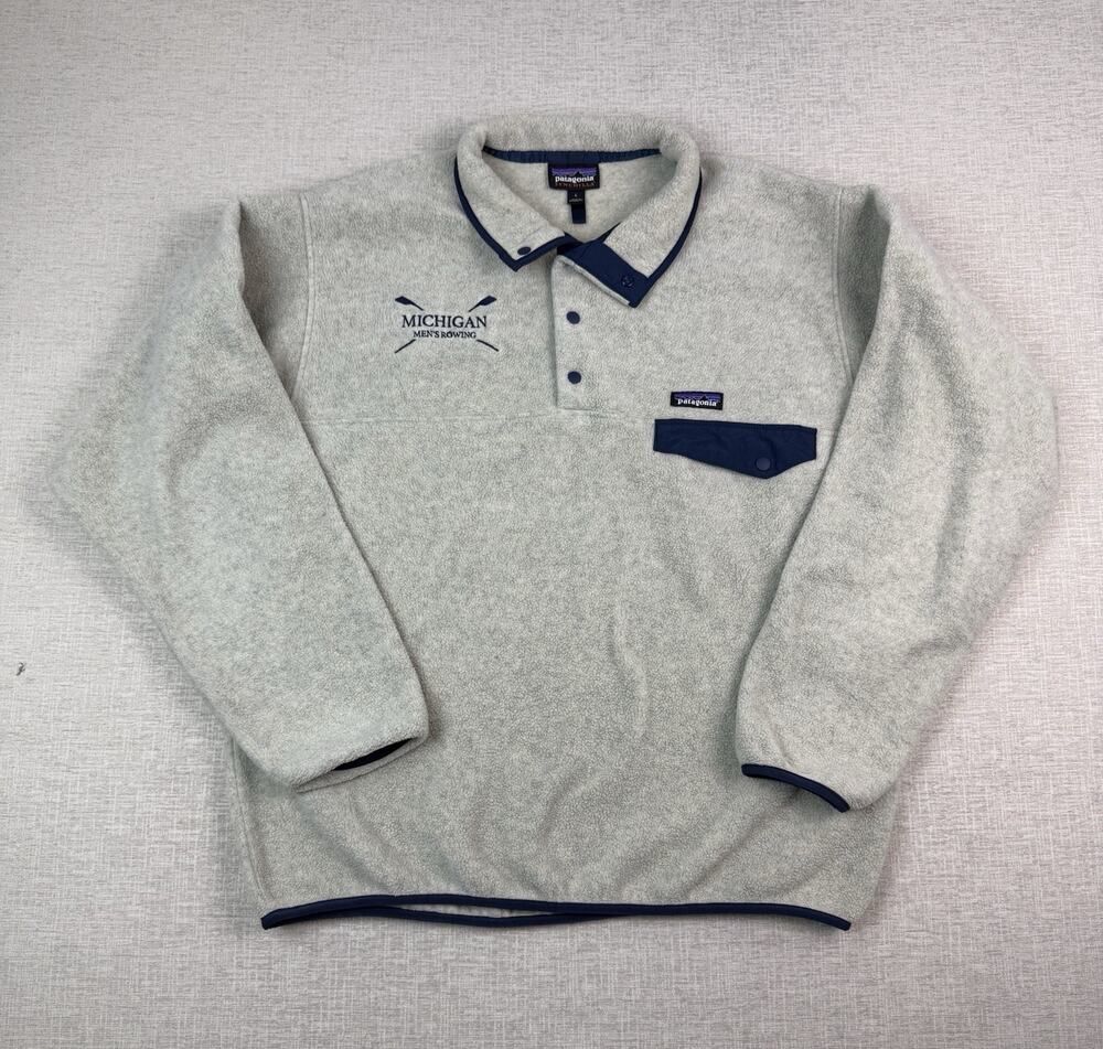 Patagonia Synchilla Snap-T Fleece Michigan Mens Rowing Pullover Large Gray